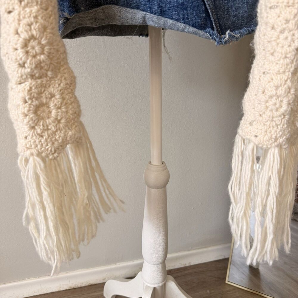 Free People Crochet Granny Square Hooded Scarf Boho Cottagecore Hippie Festival - Picture 4 of 7